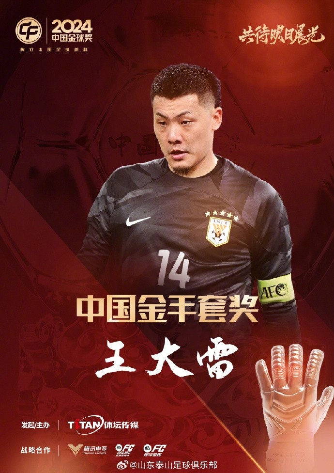  王大雷榮獲中國金手套獎(jiǎng)，謝文能入選中國金球獎(jiǎng)候選人前三名