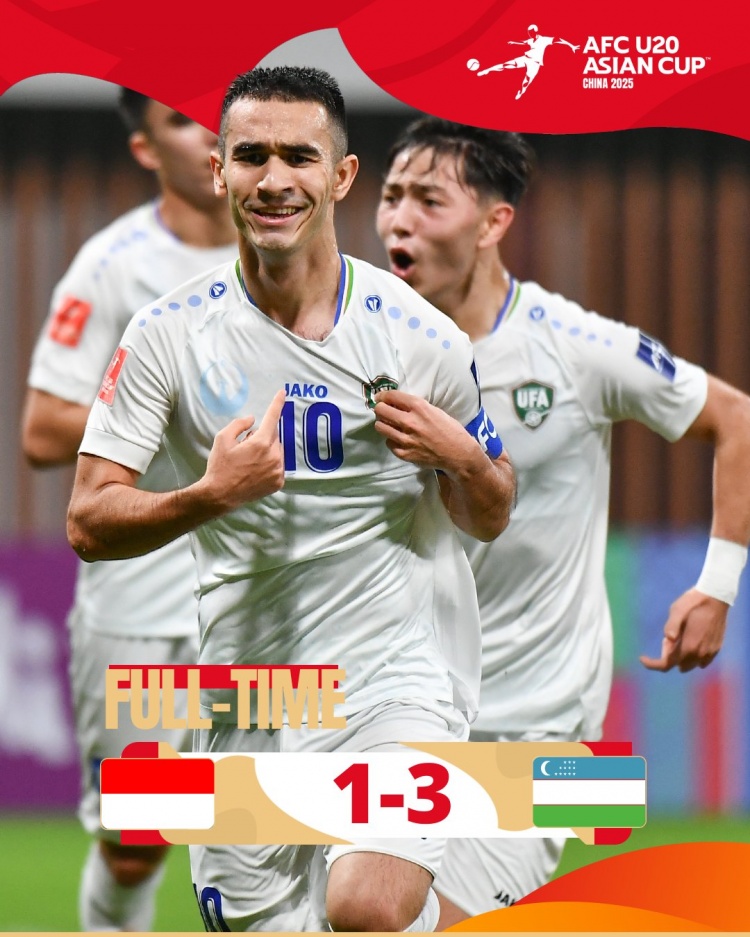  烏茲別克斯坦U20隊(duì)3-1印尼U20隊(duì)兩連勝晉級(jí)8強(qiáng)，印尼U20隊(duì)出局