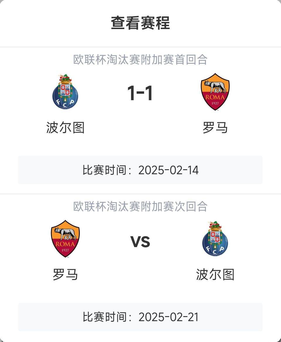  羅馬頂?shù)米?？意甲歐戰(zhàn)8隊3隊直通4隊出局，羅馬首回合1-1波爾圖