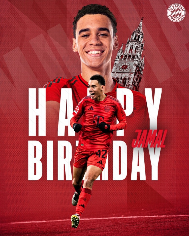  拜仁官方祝穆西亞拉22歲生日快樂，加盟至今出戰(zhàn)196次獲59球38助