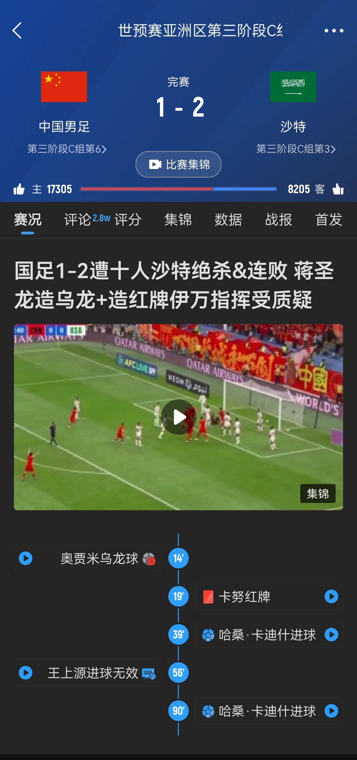  今天什么劇本？首戰(zhàn)沙特也是半場紅牌+蔣光太傷退，最后國足被翻
