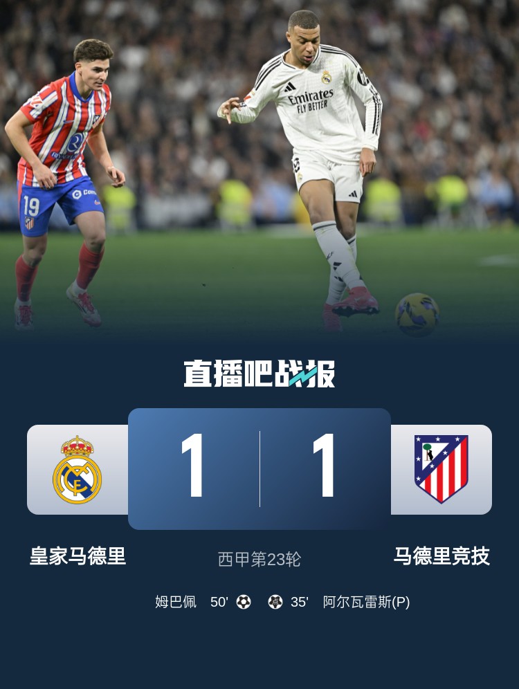  4平1負(fù)！皇馬聯(lián)賽對(duì)馬競(jìng)已5場(chǎng)不勝，4次戰(zhàn)成1-1